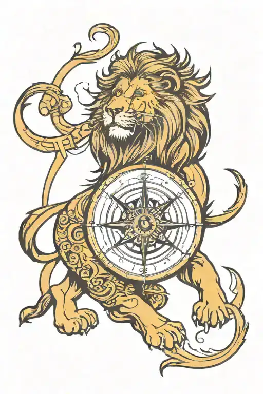 lion and compass tattoo design idea