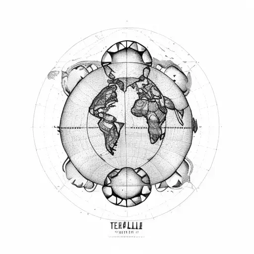 flat map of earth with turtle shells tattoo design idea