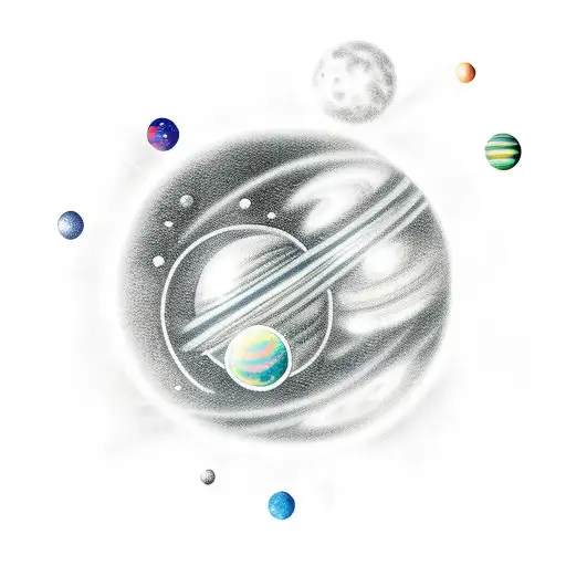 astronaut blowing soap bubbles that turn out as planets  tattoo design idea