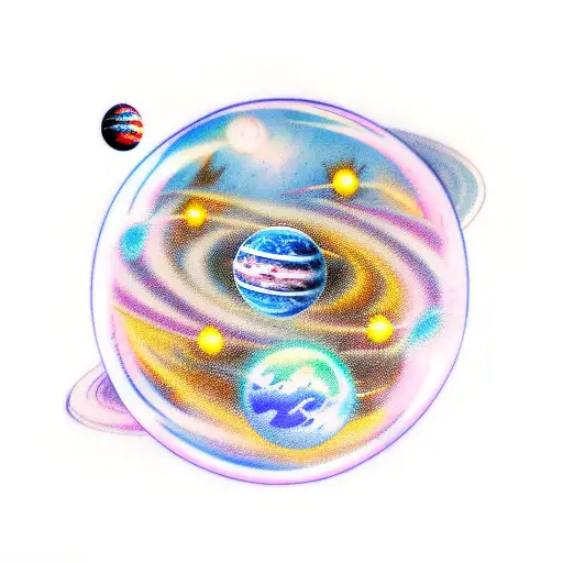 planets depicted as soap bubbles blowed by an astronaut in space tattoo design idea