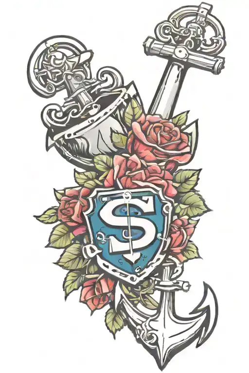 roses, anchor, cam Newton Superman logo  tattoo design idea