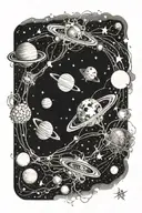 A galaxy filled with neurotransmitters and neurons, symbolizing the connection between astronomy and neuroscience tattoo design idea