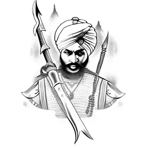 Incorporate a Sikh warrior in a fierce battle scene tattoo design idea