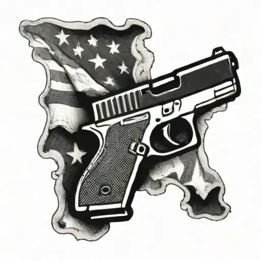 Glock with billows of flag in the background tattoo design idea