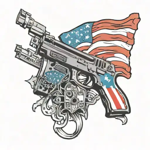 patriotic billows of flag with Glock pistol surrounded tattoo design idea