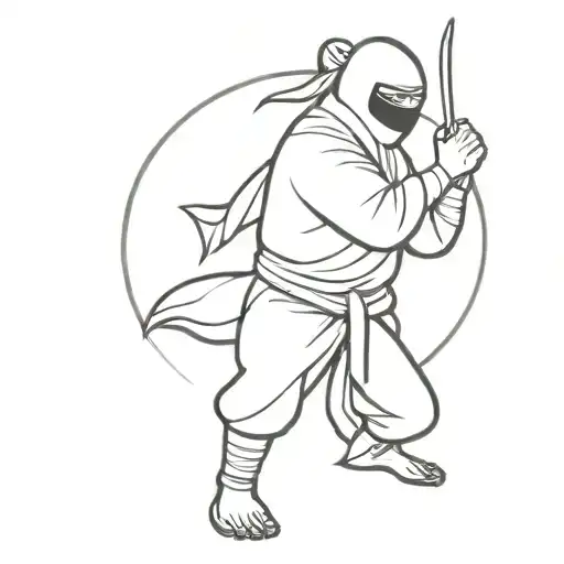 A minimalist design of a ninja throwing a punch tattoo design idea
