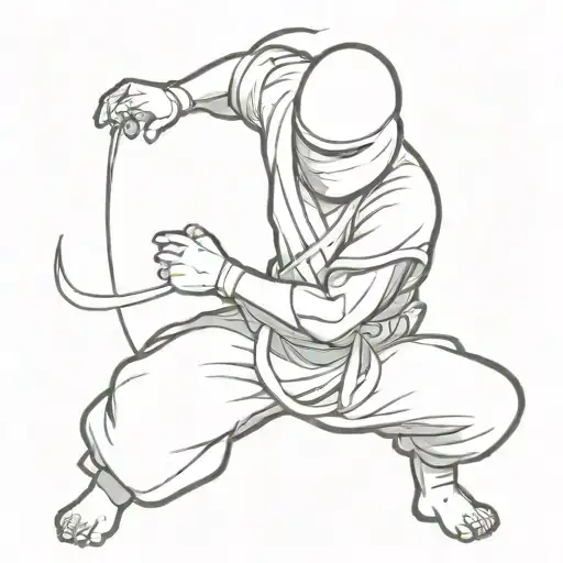 A simple outline of a ninja practicing their punching technique tattoo design idea