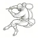 A minimalist design of a ninja throwing a punch tattoo design idea