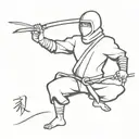 A minimalist design of a ninja throwing a punch tattoo design idea