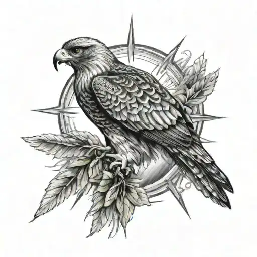 hawk, cross and sunbeams tattoo design idea