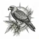 hawk, cross and sunbeams tattoo design idea