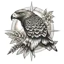 hawk, cross and sunbeams tattoo design idea