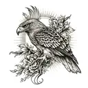 hawk, cross and sunbeams tattoo design idea