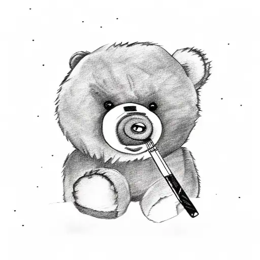 teddy bear with scar smoking  tattoo design idea