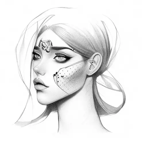 woman with strong and distinctive features, such as thick eyebrows, full lips, and expressive eyes. Her face could be ad tattoo design idea