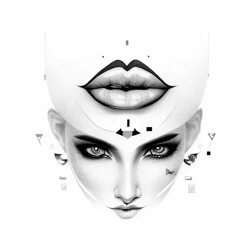 woman with strong and distinctive features, such as thick eyebrows, full lips, and expressive eyes. Her face could be ad tattoo design idea