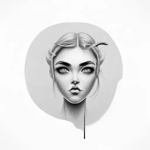 woman with strong and distinctive features, such as thick eyebrows, full lips, and expressive eyes.  tattoo design idea