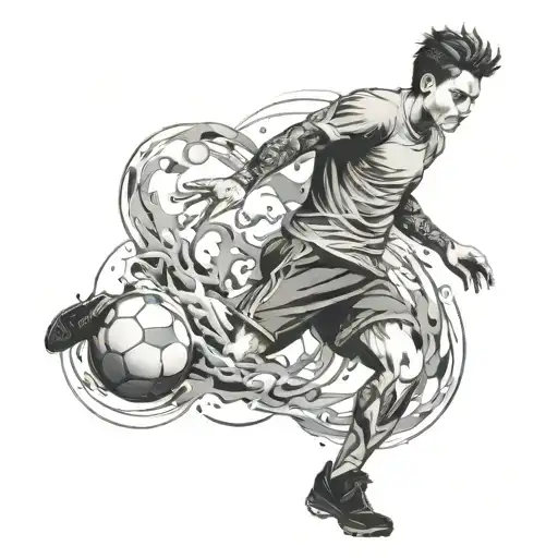 a large sleeve with a person running, playing soccer, swimming and studying tattoo design idea