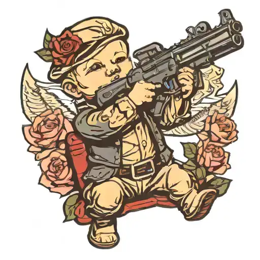gangster baby cupid holding gun shooting with an ar 15  tattoo design idea