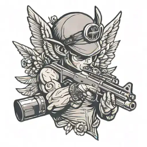 gangster cupid holding gun shooting with an ar 15  tattoo design idea