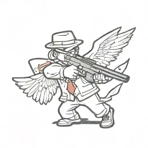 gangster cupid holding gun shooting tattoo design idea