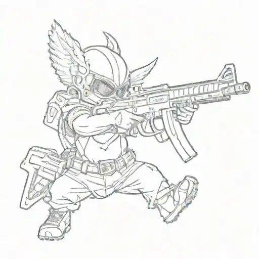gangster baby cupid holding gun shooting with an ar 15  tattoo design idea