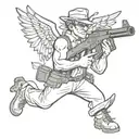 gangster cupid holding gun shooting with an ar 15 Rifle tattoo design idea