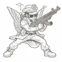 gangster cupid holding gun shooting with an ar 15 Rifle tattoo design idea