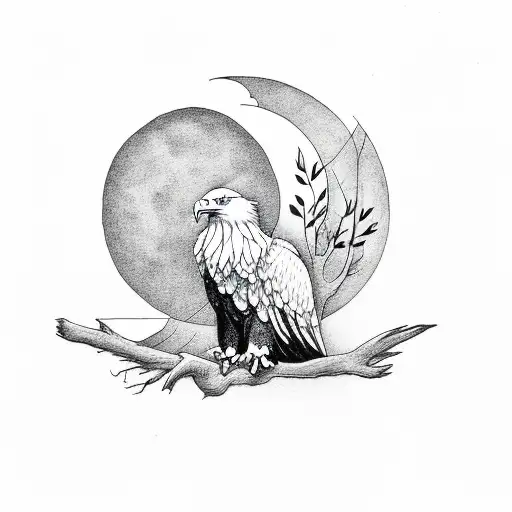 eagle with moon and olive tree tattoo design idea