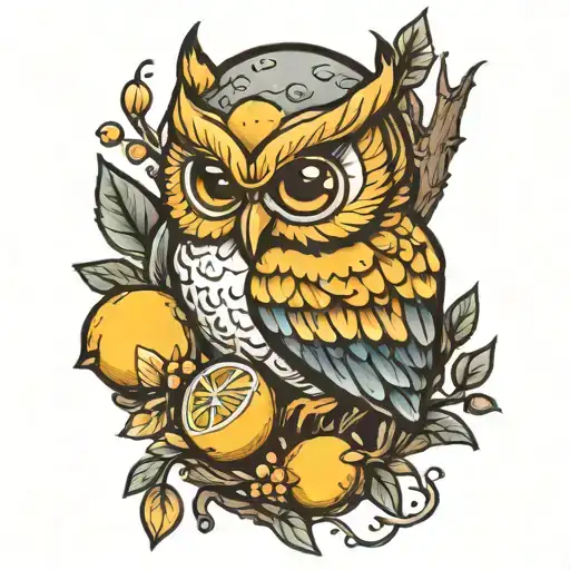 lemon egg and owl  tattoo design idea