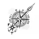 compass with arrow and date tattoo design idea