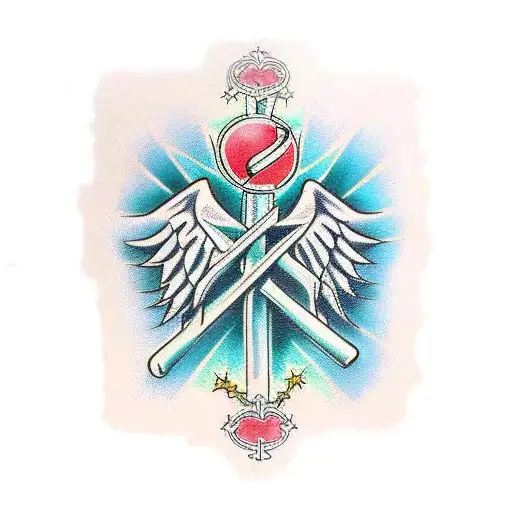 cross with angel wings tattoo design idea