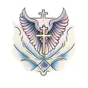 cross with angel wings tattoo design idea