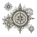 compass and aquarius and virgo and taurus and travel tattoo design idea