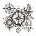 compass and aquarius and virgo and taurus and travel tattoo design idea
