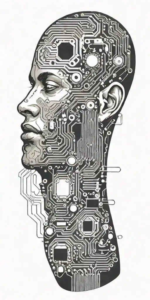 printed circuit board traces, processors, and binary code tattoo design idea