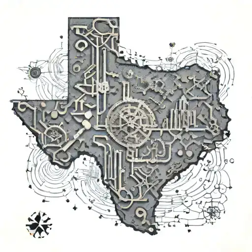 A detailed map of Texas with computer circuitry intertwined throughout tattoo design idea
