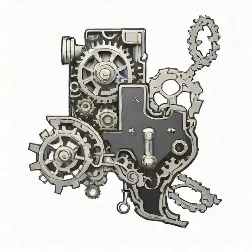 Incorporate the outline of Texas into a tattoo of a mechanical heart to represent the client's love for their home state and engineering tattoo design idea