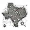 A detailed map of Texas with computer circuitry intertwined throughout tattoo design idea