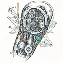 bionic sleeve with wires and print circuit board traces  tattoo design idea