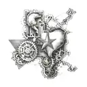 Incorporate the outline of Texas into a tattoo of a mechanical heart to represent the client's love for their home state and engineering tattoo design idea