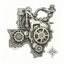 Incorporate the outline of Texas into a tattoo of a mechanical heart to represent the client's love for their home state and engineering tattoo design idea