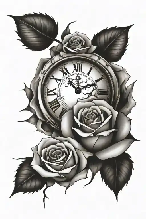 3 roses torn skin bullets clock face   tattoo design idea