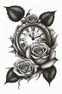 3 roses torn skin bullets clock face   tattoo design idea