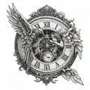broken clock held up by angel with broken wings  tattoo design idea