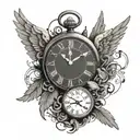 broken clock held up by angel with broken wings  tattoo design idea
