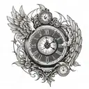 broken clock held up by angel with broken wings  tattoo design idea