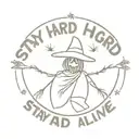 a scarecrow lying faceground with text above "Stay Hard, Stay Hungry, Stay Alive"  tattoo design idea