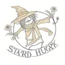 a scarecrow lying faceground with text above "Stay Hard, Stay Hungry, Stay Alive"  tattoo design idea