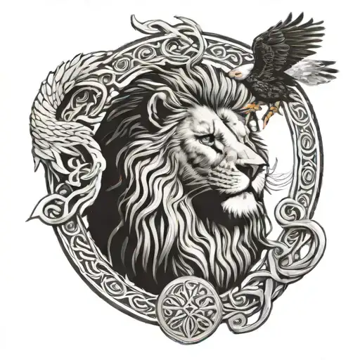 Celtic Lion and bald eagle tattoo design idea